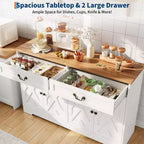 57 in Modern Farmhouse Sideboard Buffet Cabinet with 2 Drawers & Adjustable Shelves, Large Kitchen Storage Cabinet, Coffee Bar Organizer