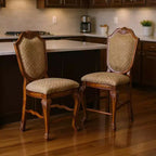 HomeRoots Set of Two 24 Beige and Brown Fabric and Solid Wood Counter Height Bar Chairs