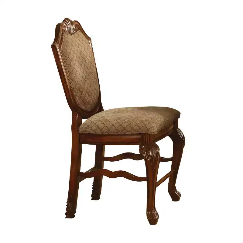 HomeRoots Set of Two 24 Beige and Brown Fabric and Solid Wood Counter Height Bar Chairs
