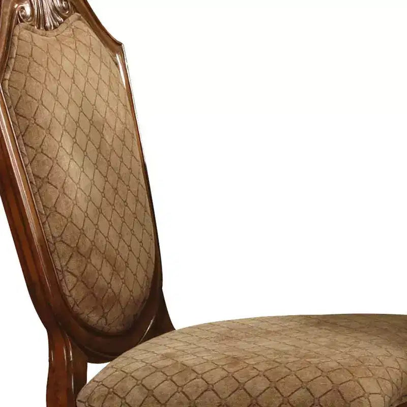 HomeRoots Set of Two 24 Beige and Brown Fabric and Solid Wood Counter Height Bar Chairs