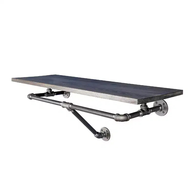 Pipe Decor 36 in. Wall Mounted Clothing Rack with Wood Shelf, Boulder Black
