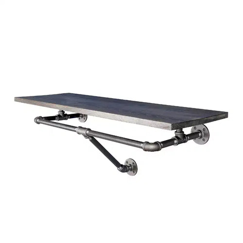 Pipe Decor 36 in. Wall Mounted Clothing Rack with Wood Shelf, Boulder Black