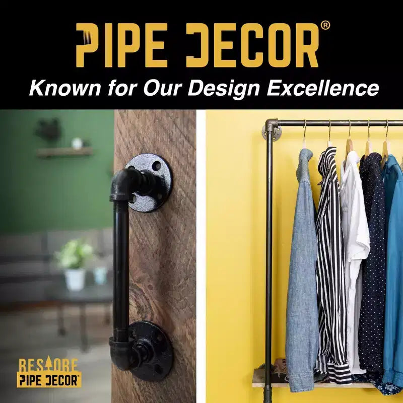 Pipe Decor 36 in. Wall Mounted Clothing Rack with Wood Shelf, Boulder Black