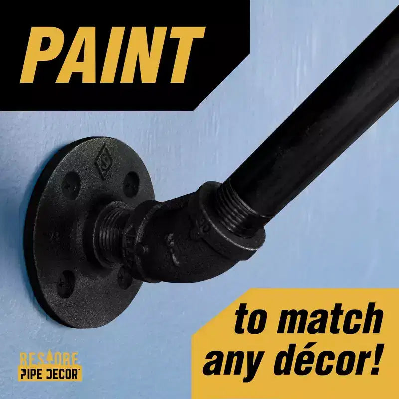 Pipe Decor 36 in. Wall Mounted Clothing Rack with Wood Shelf, Boulder Black