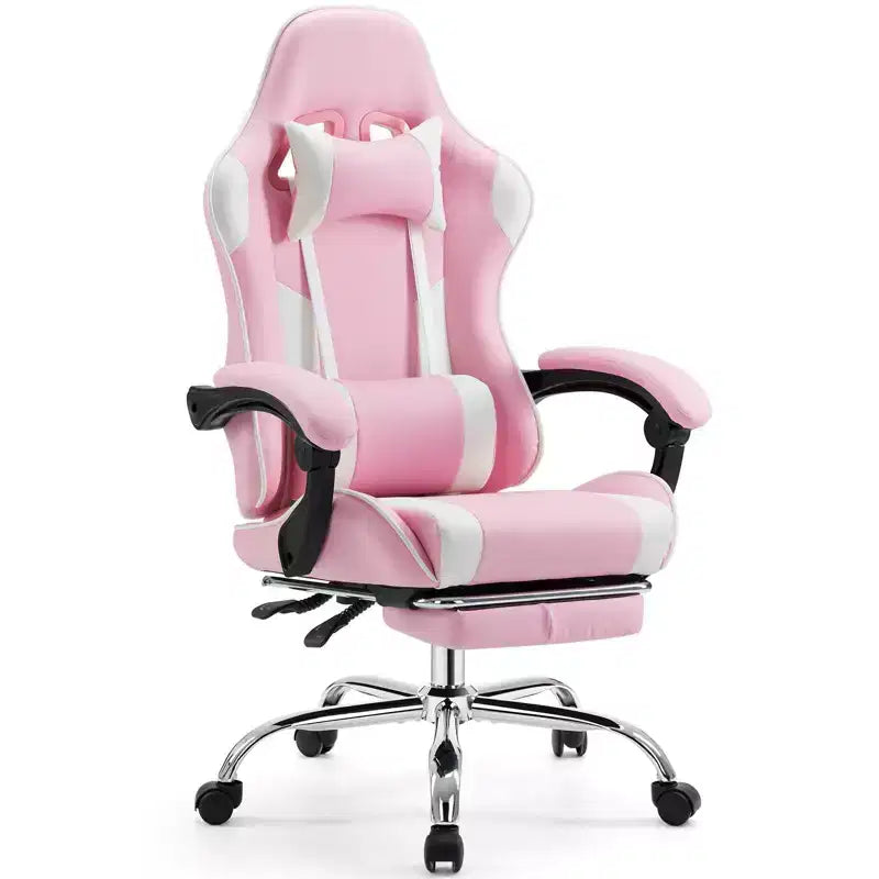 Silla de juegos MAYEERTY Silla de escritorio para videojuegos Ergonómica para computadora con reposapiés, soporte lumbar cómodo, reclinable de cuero PU con reposacabezas, reposabrazos fijos