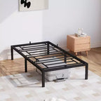 Base de cama sin cabecero, estructura de cama de plataforma de metal con 12.8 pulgadas de espacio de almacenamiento debajo de la cama, soporte de láminas de metal, no requiere somier
