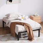 Base de cama sin cabecero, estructura de cama de plataforma de metal con 12.8 pulgadas de espacio de almacenamiento debajo de la cama, soporte de láminas de metal, no requiere somier