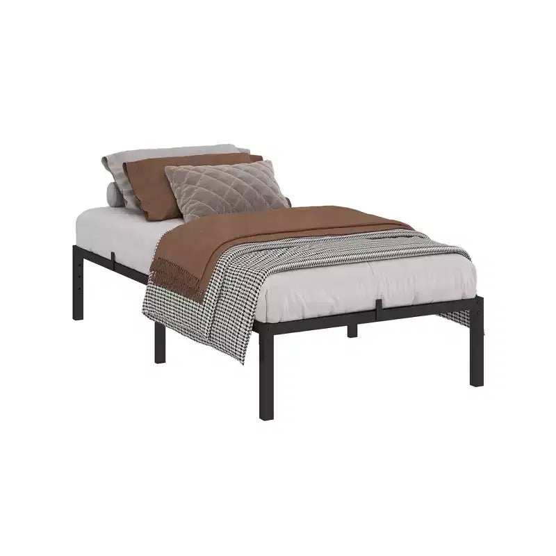 Base de cama sin cabecero, estructura de cama de plataforma de metal con 12.8 pulgadas de espacio de almacenamiento debajo de la cama, soporte de láminas de metal, no requiere somier