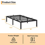 Base de cama sin cabecero, estructura de cama de plataforma de metal con 12.8 pulgadas de espacio de almacenamiento debajo de la cama, soporte de láminas de metal, no requiere somier
