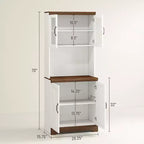 Armario de despensa de granja de 70", gabinete de almacenamiento de cocina con puertas de vidrio, estantes ajustables, encimera abierta para microondas