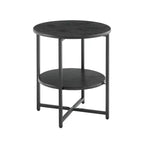 Mesa auxiliar redonda Homy Casa de 2 niveles con estructura metálica y estantes de madera, roble negro