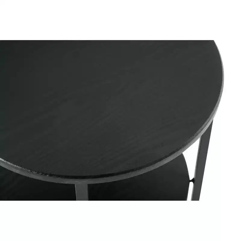 Mesa auxiliar redonda Homy Casa de 2 niveles con estructura metálica y estantes de madera, roble negro