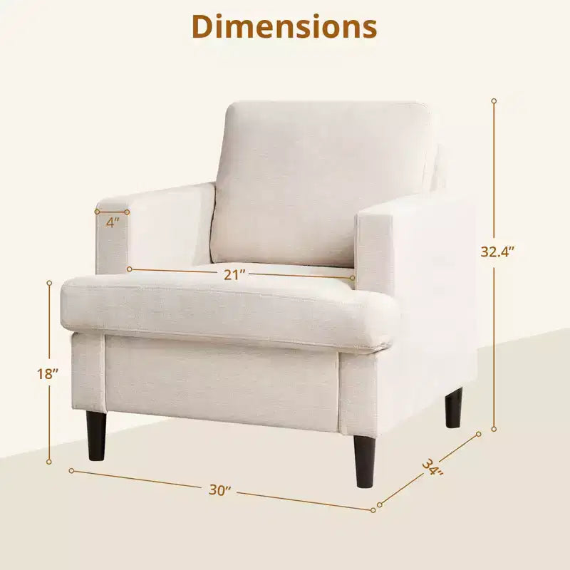 COZONY Sillón Moderno con Tela de Lino, Sillón Tapizado con Patas de Madera, Sillón Cómodo para Sala de Estar, Dormitorio, Sala de Lectura, Oficina