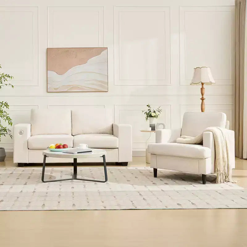 COZONY Sillón Moderno con Tela de Lino, Sillón Tapizado con Patas de Madera, Sillón Cómodo para Sala de Estar, Dormitorio, Sala de Lectura, Oficina