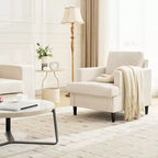 COZONY Sillón Moderno con Tela de Lino, Sillón Tapizado con Patas de Madera, Sillón Cómodo para Sala de Estar, Dormitorio, Sala de Lectura, Oficina