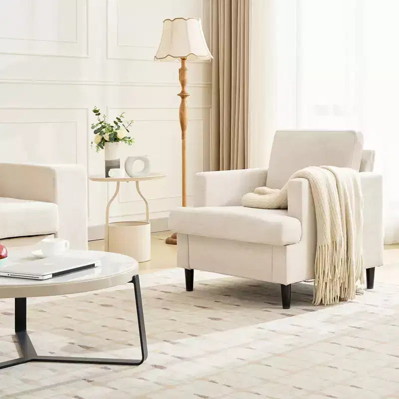 COZONY Sillón Moderno con Tela de Lino, Sillón Tapizado con Patas de Madera, Sillón Cómodo para Sala de Estar, Dormitorio, Sala de Lectura, Oficina