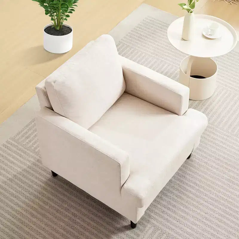 COZONY Sillón Moderno con Tela de Lino, Sillón Tapizado con Patas de Madera, Sillón Cómodo para Sala de Estar, Dormitorio, Sala de Lectura, Oficina
