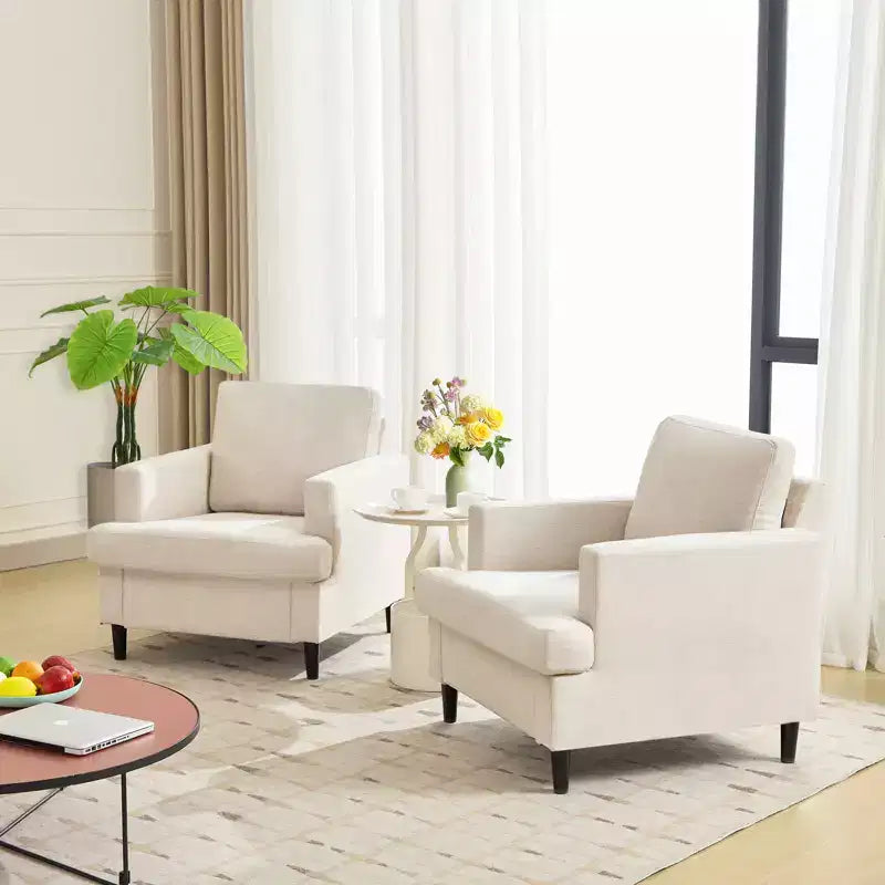 COZONY Sillón Moderno con Tela de Lino, Sillón Tapizado con Patas de Madera, Sillón Cómodo para Sala de Estar, Dormitorio, Sala de Lectura, Oficina