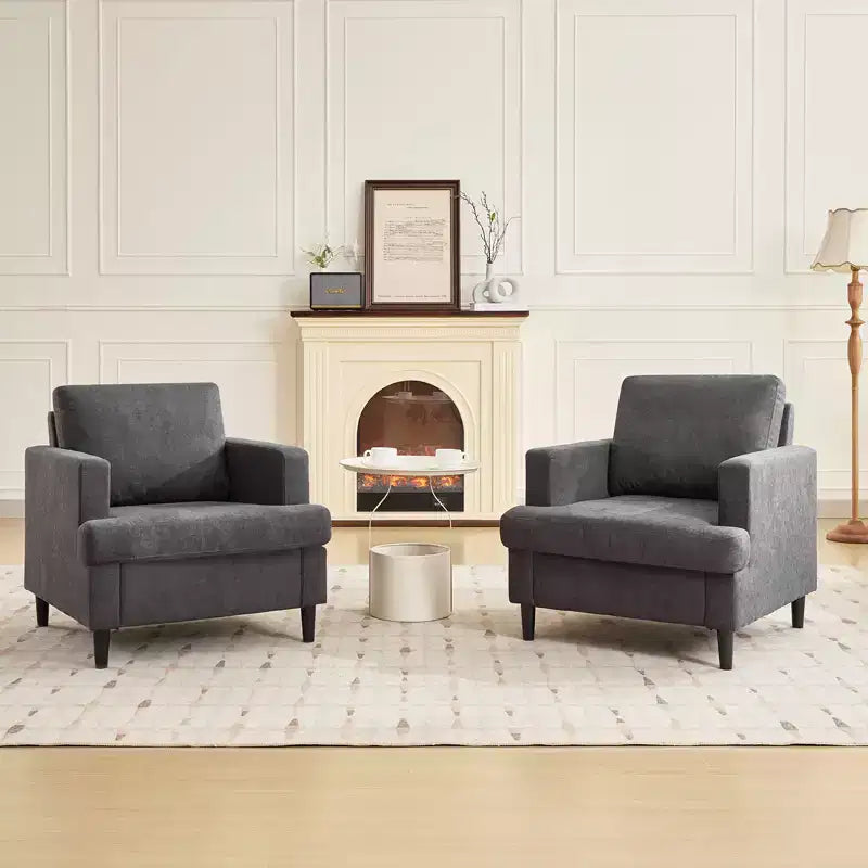 COZONY Sillón Moderno con Tela de Lino, Sillón Tapizado con Patas de Madera, Sillón Cómodo para Sala de Estar, Dormitorio, Sala de Lectura, Oficina