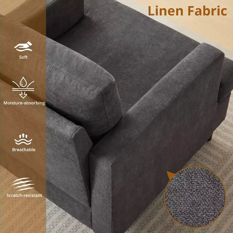 COZONY Sillón Moderno con Tela de Lino, Sillón Tapizado con Patas de Madera, Sillón Cómodo para Sala de Estar, Dormitorio, Sala de Lectura, Oficina