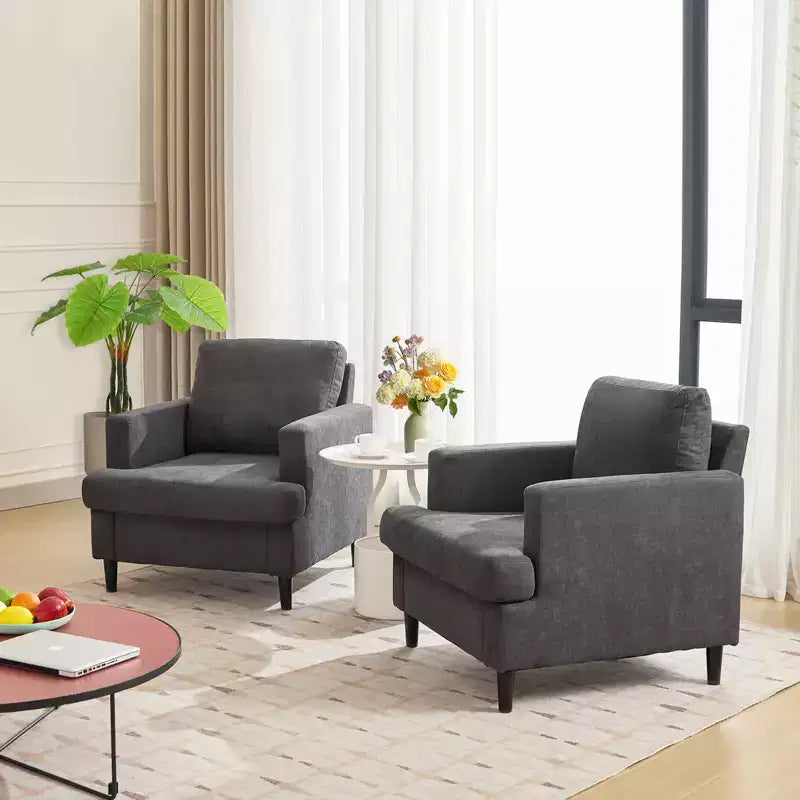 COZONY Sillón Moderno con Tela de Lino, Sillón Tapizado con Patas de Madera, Sillón Cómodo para Sala de Estar, Dormitorio, Sala de Lectura, Oficina