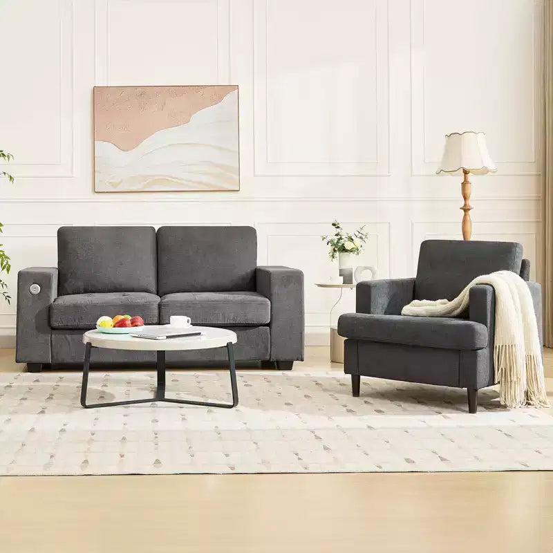 COZONY Sillón Moderno con Tela de Lino, Sillón Tapizado con Patas de Madera, Sillón Cómodo para Sala de Estar, Dormitorio, Sala de Lectura, Oficina