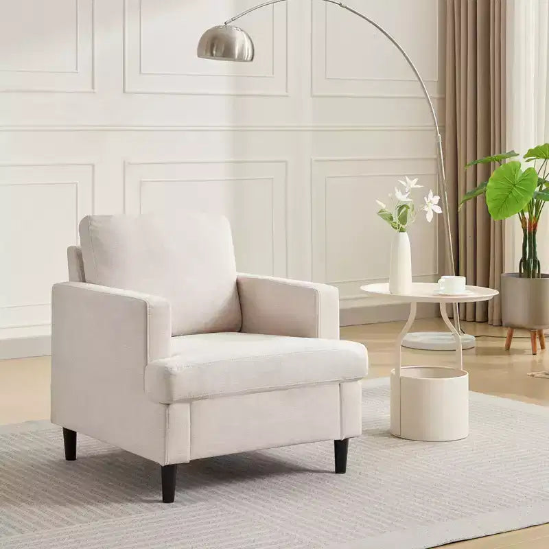 COZONY Sillón Moderno con Tela de Lino, Sillón Tapizado con Patas de Madera, Sillón Cómodo para Sala de Estar, Dormitorio, Sala de Lectura, Oficina