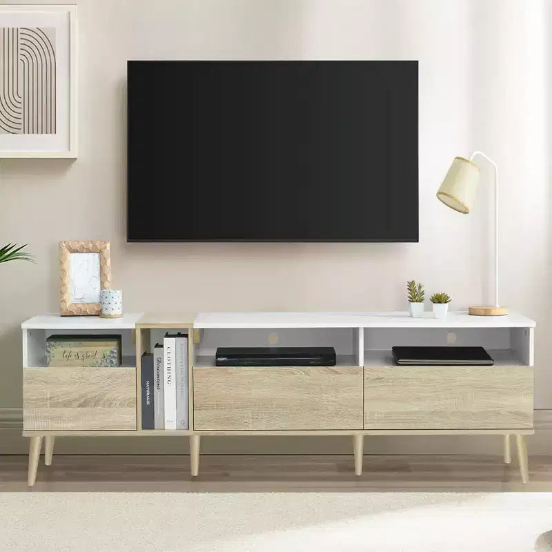 Bestier Modern TV with 3 Drawers and Open Shelves, Media Console Table for TVs up to 80'', Entertainment Center for Living Room, Color-Matching Design