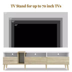 Mueble de TV moderno Bestier con 3 cajones y estantes abiertos, mesa de consola multimedia para televisores de hasta 80'', centro de entretenimiento para sala de estar, diseño a juego de colores