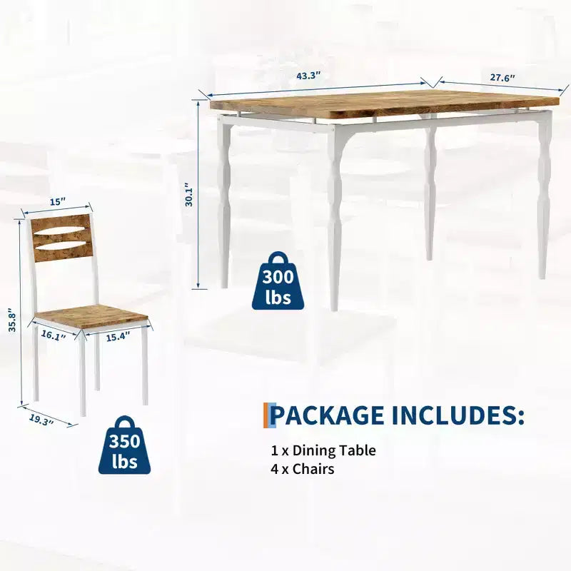 Juego de mesa de comedor de 5 piezas, juego de mesa y sillas de comedor para 4, juego de mesa de cocina para comedor, cocina, apartamento