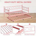 Base de cama doble con plataforma de metal resistente, base para colchón con listones, sofá cama con cabecero para dormitorio, sala de estar y habitación de invitados