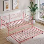 Base de cama doble con plataforma de metal resistente, base para colchón con listones, sofá cama con cabecero para dormitorio, sala de estar y habitación de invitados