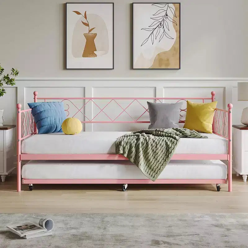 Base de cama doble con plataforma de metal resistente, base para colchón con listones, sofá cama con cabecero para dormitorio, sala de estar y habitación de invitados