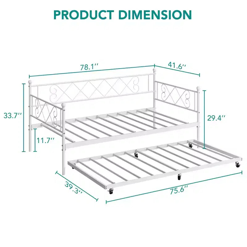 Base de cama doble con plataforma de metal resistente, base para colchón con listones, sofá cama con cabecero para dormitorio, sala de estar y habitación de invitados