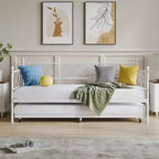 Base de cama doble con plataforma de metal resistente, base para colchón con listones, sofá cama con cabecero para dormitorio, sala de estar y habitación de invitados