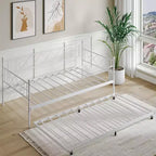 Base de cama doble con plataforma de metal resistente, base para colchón con listones, sofá cama con cabecero para dormitorio, sala de estar y habitación de invitados