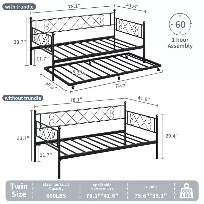Base de cama doble con plataforma de metal resistente, base para colchón con listones, sofá cama con cabecero para dormitorio, sala de estar y habitación de invitados