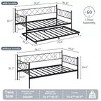 Base de cama doble con plataforma de metal resistente, base para colchón con listones, sofá cama con cabecero para dormitorio, sala de estar y habitación de invitados