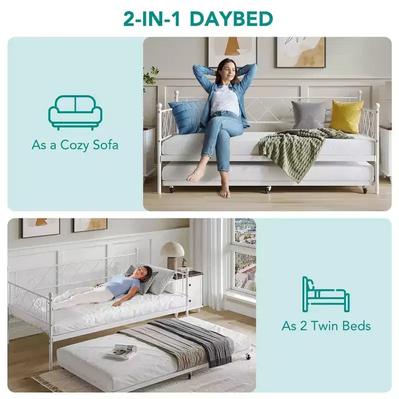 Base de cama doble con plataforma de metal resistente, base para colchón con listones, sofá cama con cabecero para dormitorio, sala de estar y habitación de invitados