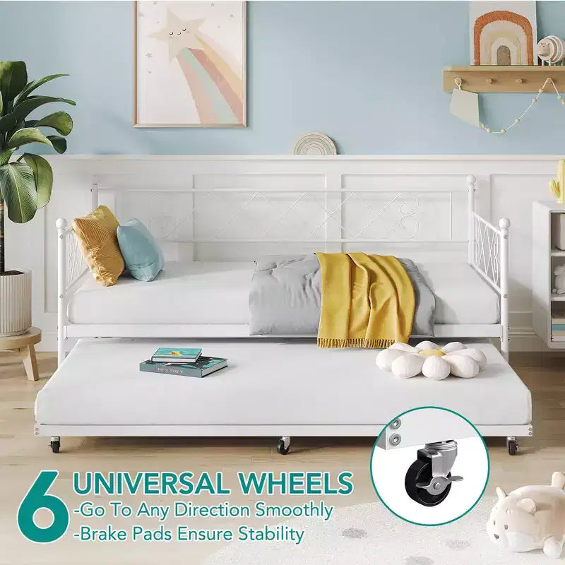 Base de cama doble con plataforma de metal resistente, base para colchón con listones, sofá cama con cabecero para dormitorio, sala de estar y habitación de invitados