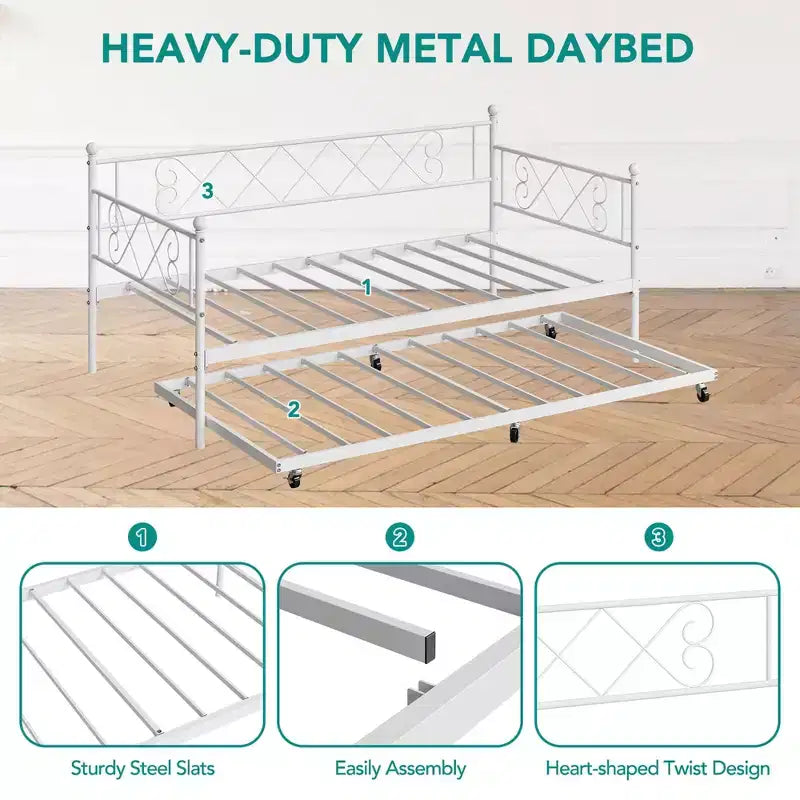 Base de cama doble con plataforma de metal resistente, base para colchón con listones, sofá cama con cabecero para dormitorio, sala de estar y habitación de invitados
