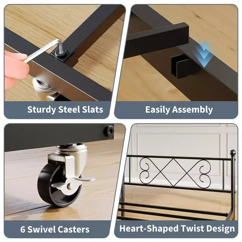Base de cama doble con plataforma de metal resistente, base para colchón con listones, sofá cama con cabecero para dormitorio, sala de estar y habitación de invitados