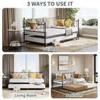 Base de cama doble con plataforma de metal resistente, base para colchón con listones, sofá cama con cabecero para dormitorio, sala de estar y habitación de invitados