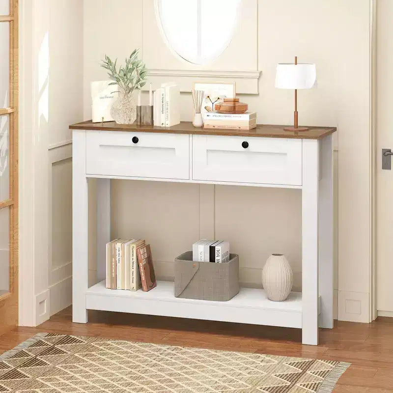 Mesa Consola Costway con 2 Cajones, Mesa de Entrada Larga de 42 Pulgadas con Estante de Almacenamiento