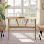 MAYEERTY Mesa de comedor rectangular moderna de madera de 47 pulgadas, estructura de metal con capacidad para 4 a 6 personas para cocina o comedor, nogal oscuro