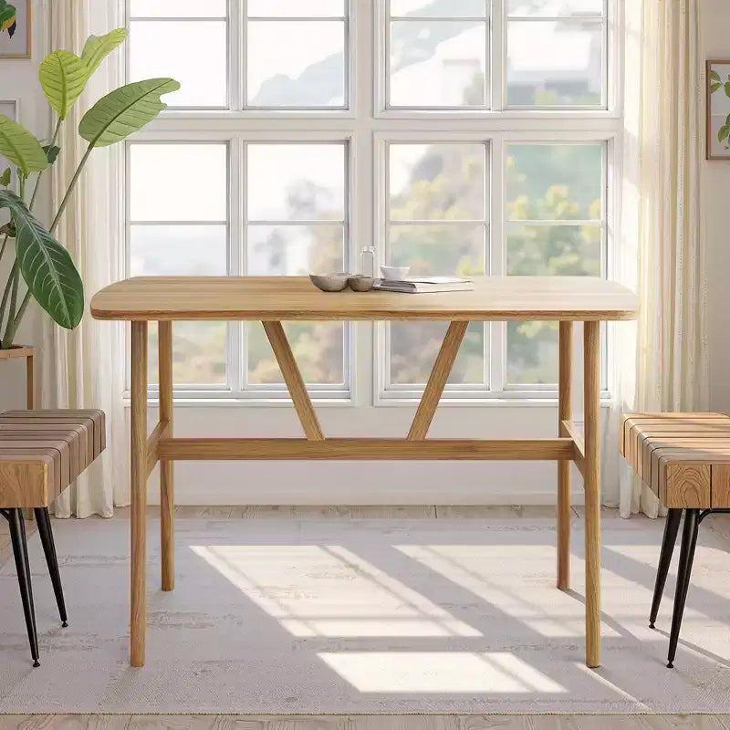 MAYEERTY Mesa de comedor rectangular moderna de madera de 47 pulgadas, estructura de metal con capacidad para 4 a 6 personas para cocina o comedor, nogal oscuro