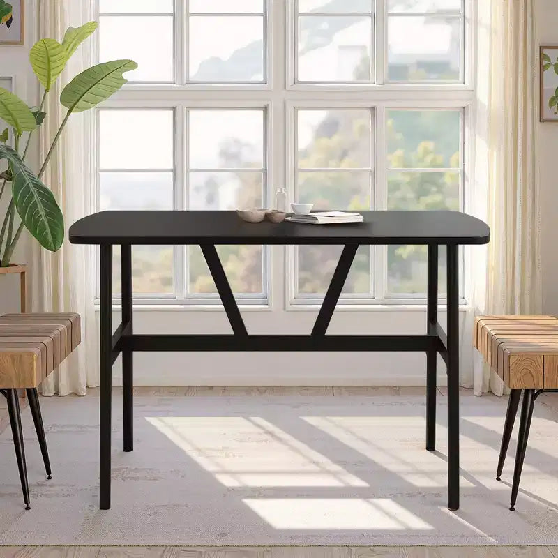 MAYEERTY Mesa de comedor rectangular moderna de madera de 47 pulgadas, estructura de metal con capacidad para 4 a 6 personas para cocina o comedor, nogal oscuro