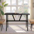 MAYEERTY Mesa de comedor rectangular moderna de madera de 47 pulgadas, estructura de metal con capacidad para 4 a 6 personas para cocina o comedor, nogal oscuro