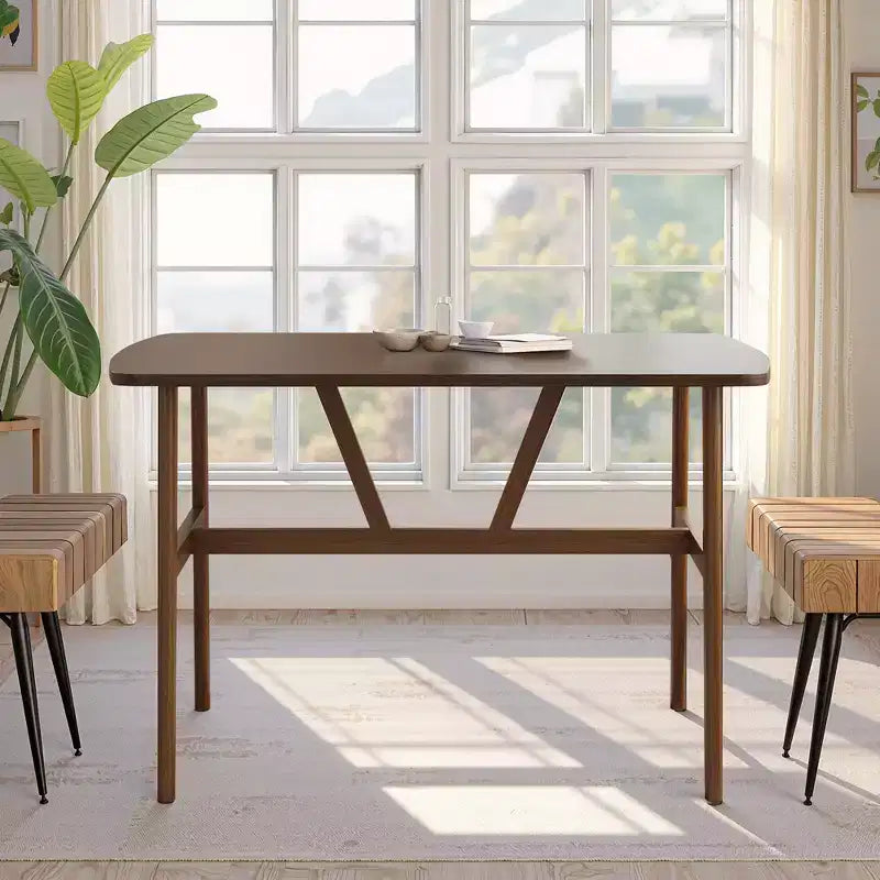 MAYEERTY Mesa de comedor rectangular moderna de madera de 47 pulgadas, estructura de metal con capacidad para 4 a 6 personas para cocina o comedor, nogal oscuro