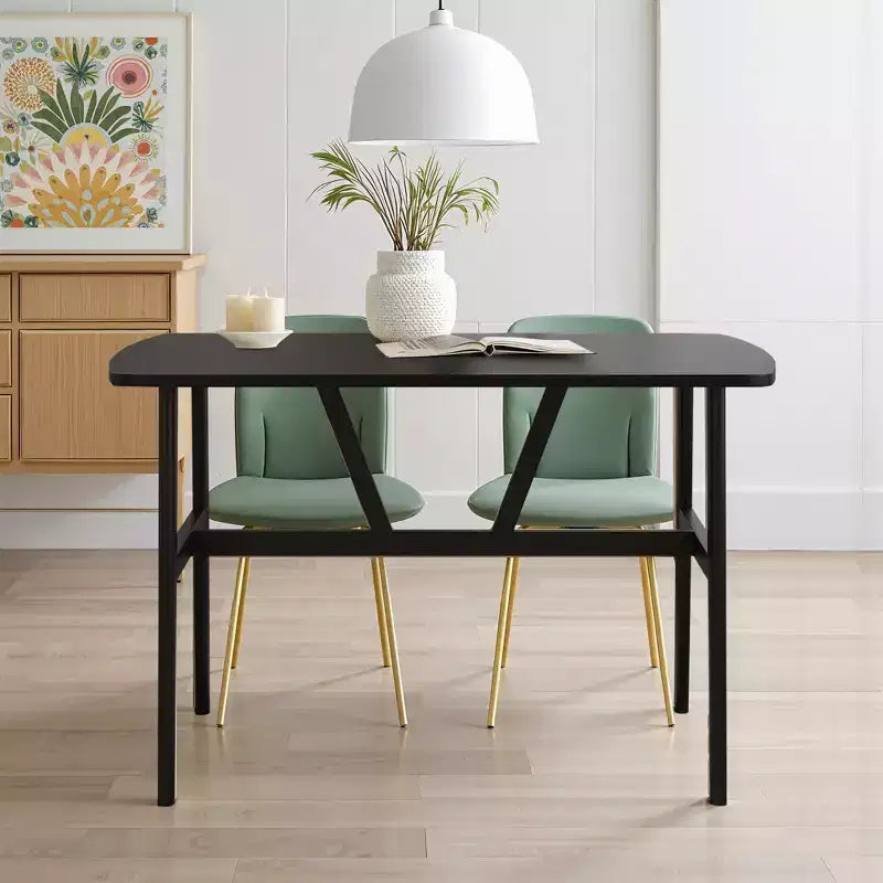 MAYEERTY Mesa de comedor rectangular moderna de madera de 47 pulgadas, estructura de metal con capacidad para 4 a 6 personas para cocina o comedor, nogal oscuro